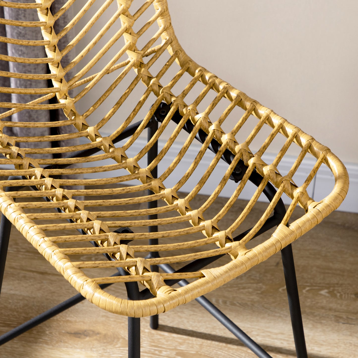 Set of 4 Yellow Rattan Bar Stools with Steel Legs & Footrest