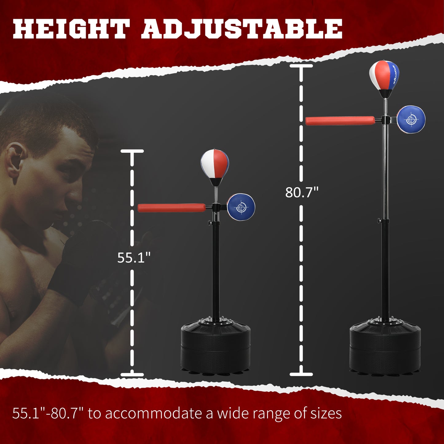 Freestanding Adjustable Boxing Speed Bag with Reflex Bar - Black, Red, Blue