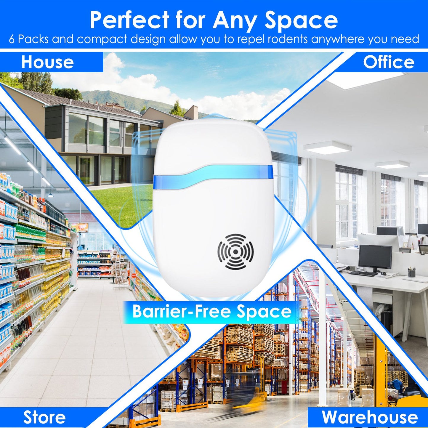 6-Pack Ultrasonic Pest Repellers - Indoor Rodent Control