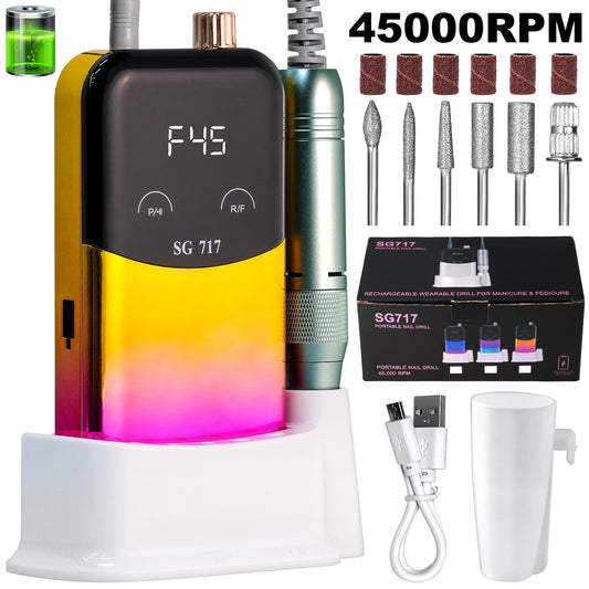 Professional 45000RPM Electric Nail Drill Kit - Rechargeable Portable E-File