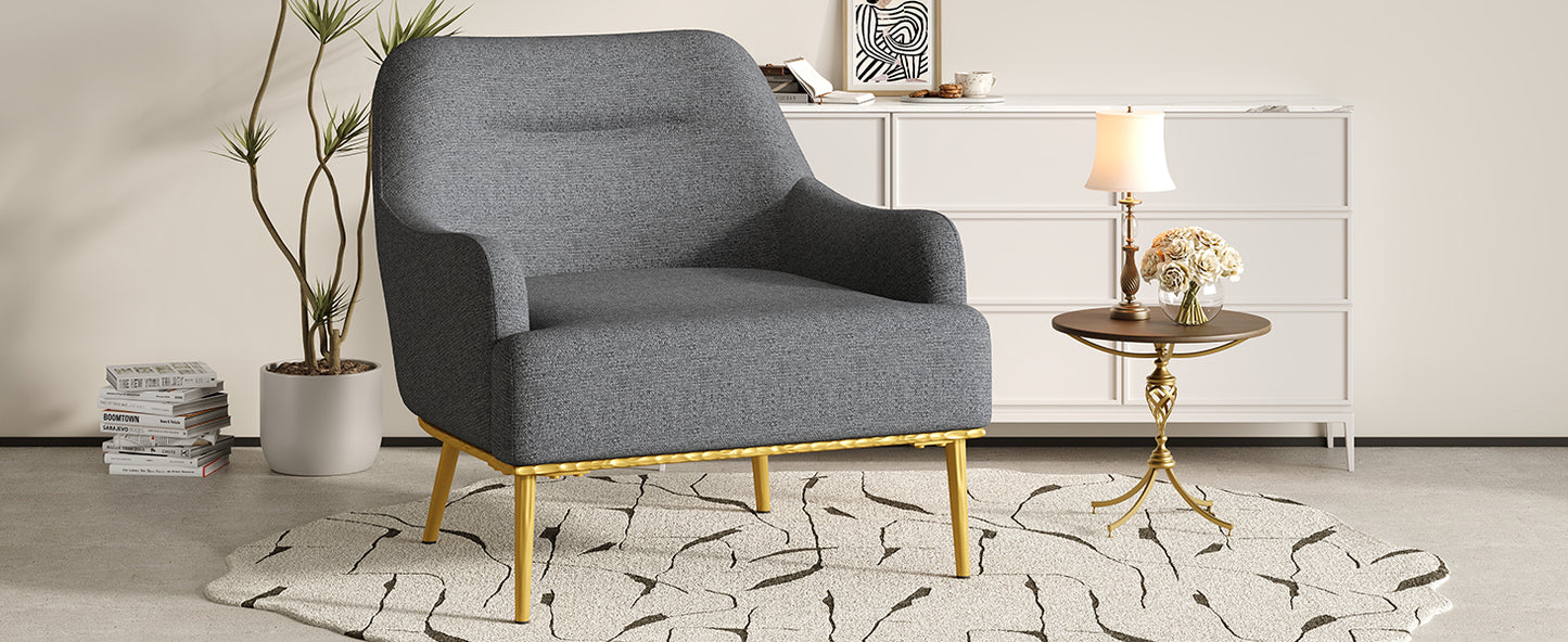 Modern Accent Chair with Curved Backrest and Gold Legs - Dark Gray