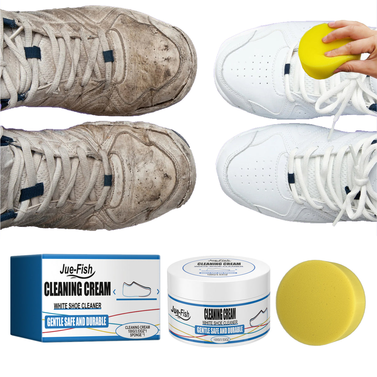 White Shoe Cleaning Cream - 100g Bottle with Sponge - Shoe Care