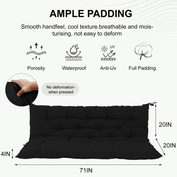 70-Inch Waterproof Outdoor Swing Cushion - 4 Inch Thick, Black