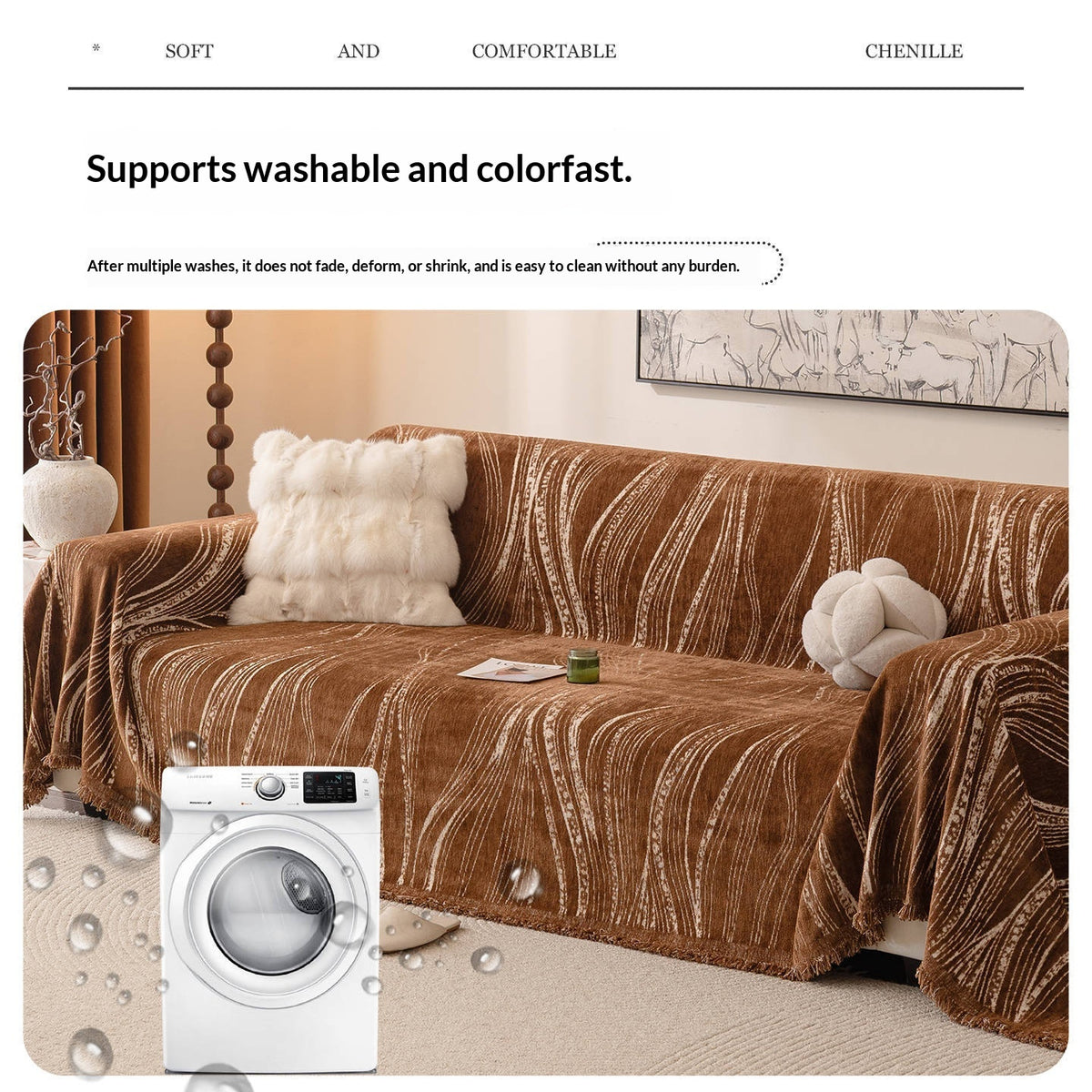 Thickened Non-Slip Cat-Proof Sofa Cover - Full Coverage, Modern Chenille Design