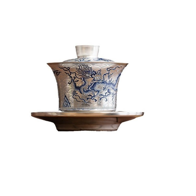 Ceramic Silvered Tureen for Tea Serving Retro Style