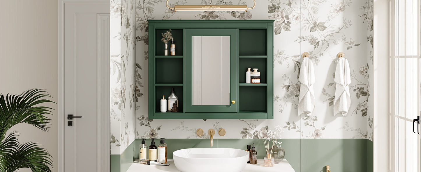 35'' x 28'' Wall Mounted Bathroom Storage Cabinet with Mirror - Green