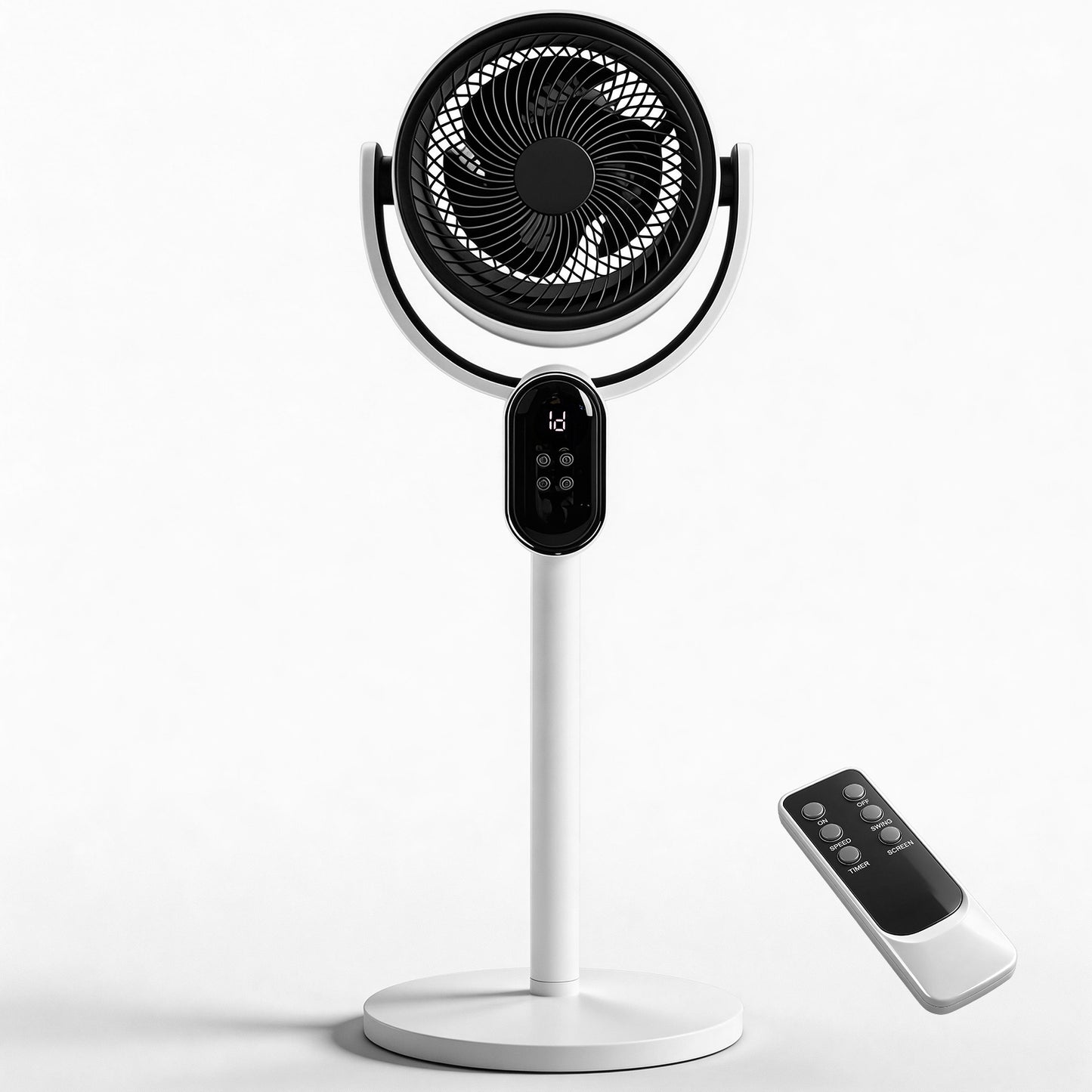 Standing Desk Fan with Remote & Oscillation - 110V 40W Air Circulator, 3 Speeds, 12H Timer
