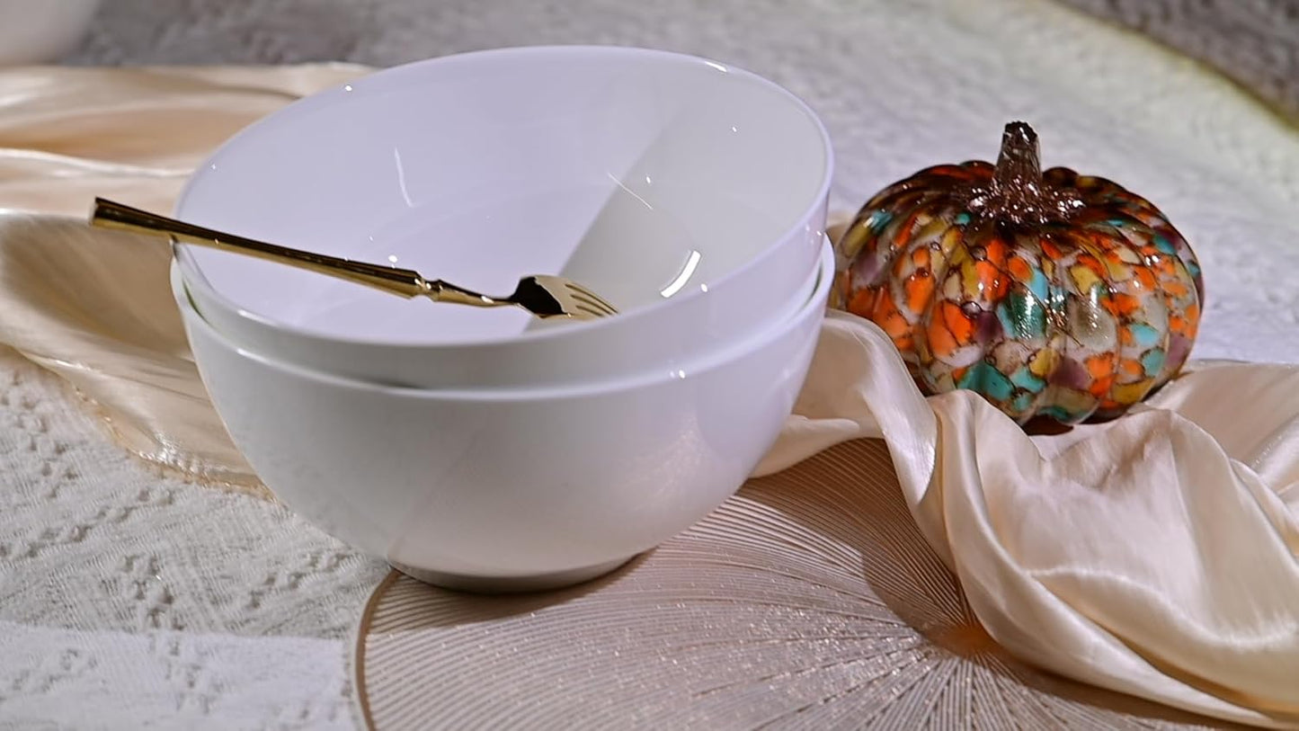 8-Inch Bone China Dinnerware Set - 2 Deep White Bowls