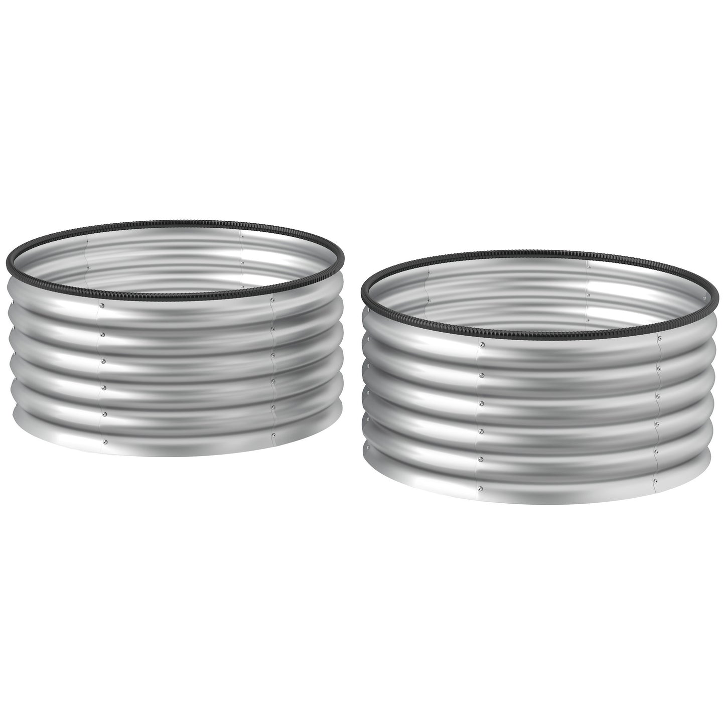 Set of 2 Metal Raised Garden Beds with Edging, Silver 3x3x1.4 ft