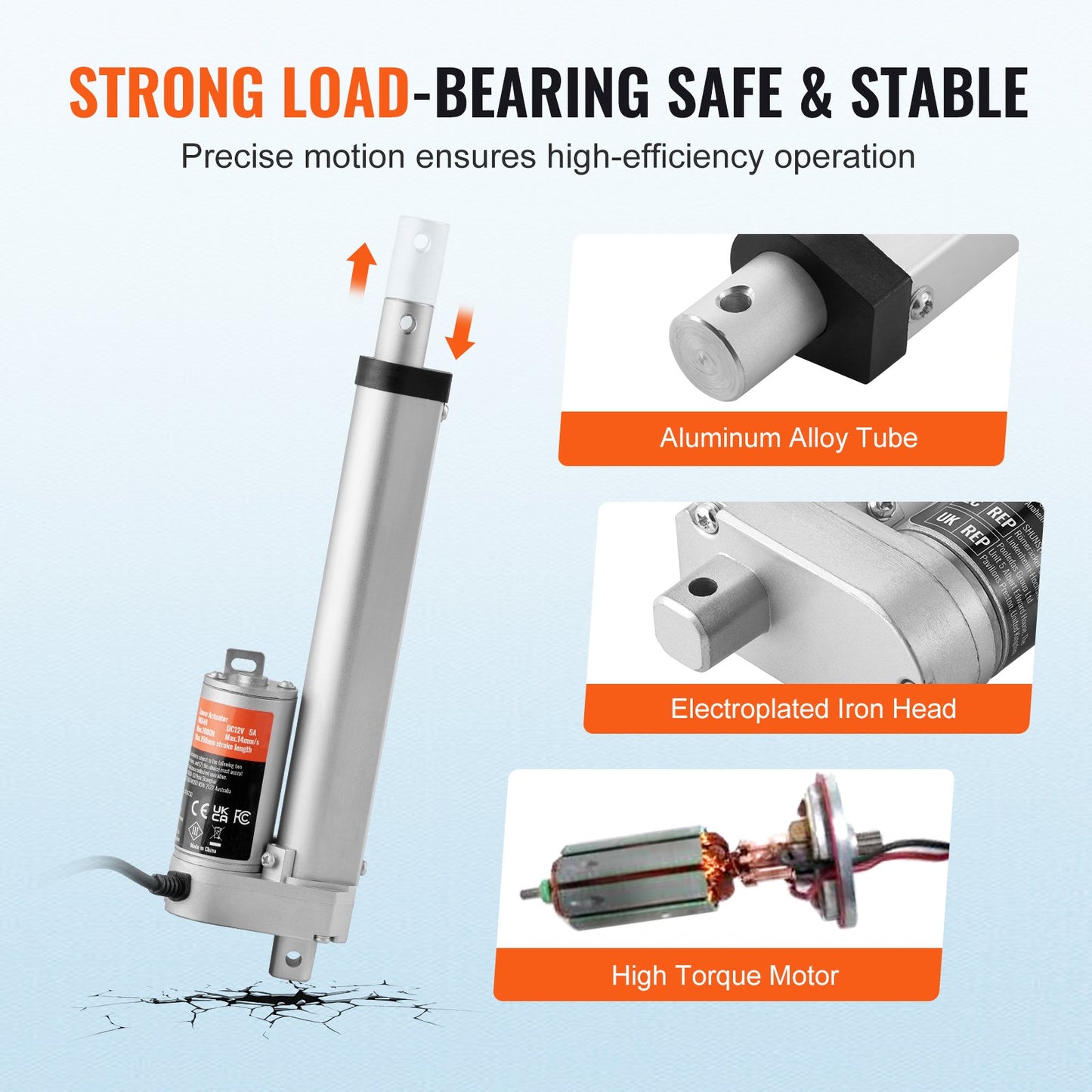 12V 6-Inch Stroke Linear Actuator High Load 330lbs with Mounting Bracket IP54