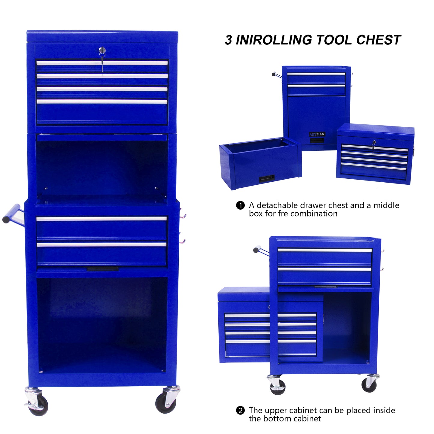 High Capacity Rolling Metal Tool Storage Cabinet with 6 Drawers - Blue