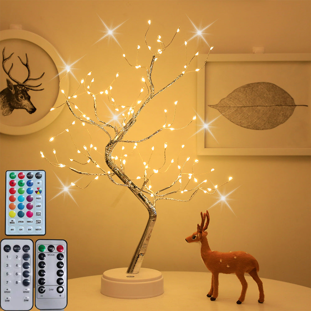 LED Fire Tree Night Light - Decorative Firefly Branch with Plum Shape