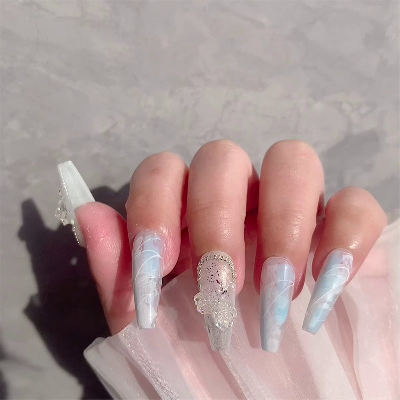 Blue Ice Wearable Nails - Soft Gel Press-On Set