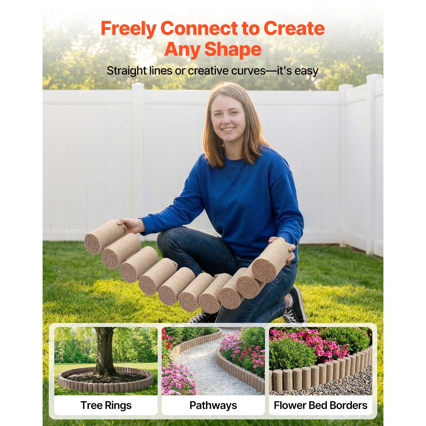 Faux Wood Garden Edging Border Kit - 13.7 Ft No Dig Landscape Blocks for Lawn & Flower Beds
