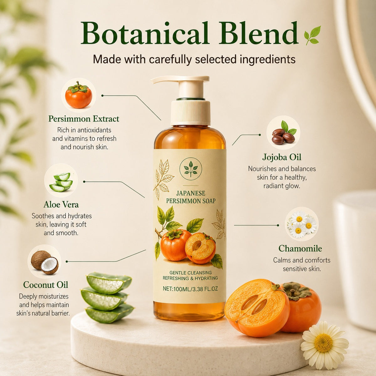 Persimmon Body Wash with Rich, Creamy Lather - Refreshing Skin Care