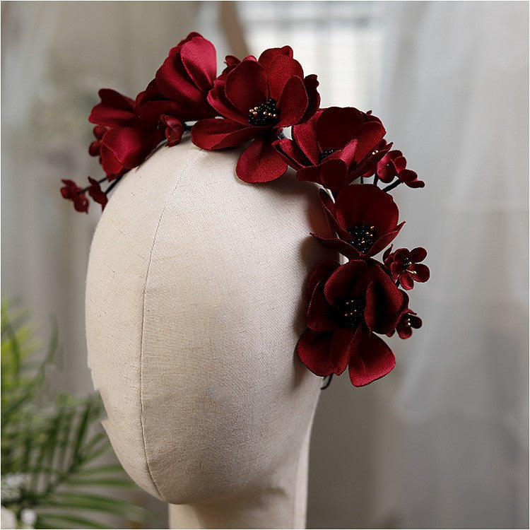 Vintage Burgundy Flower Bridal Headdress