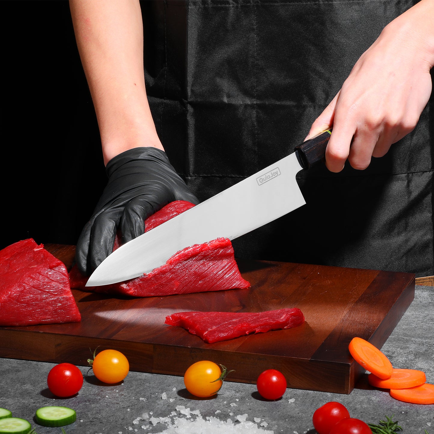 Japanese Gyuto Chef Knife - 9 Inch VG-10 Steel Blade with Ebony Handle