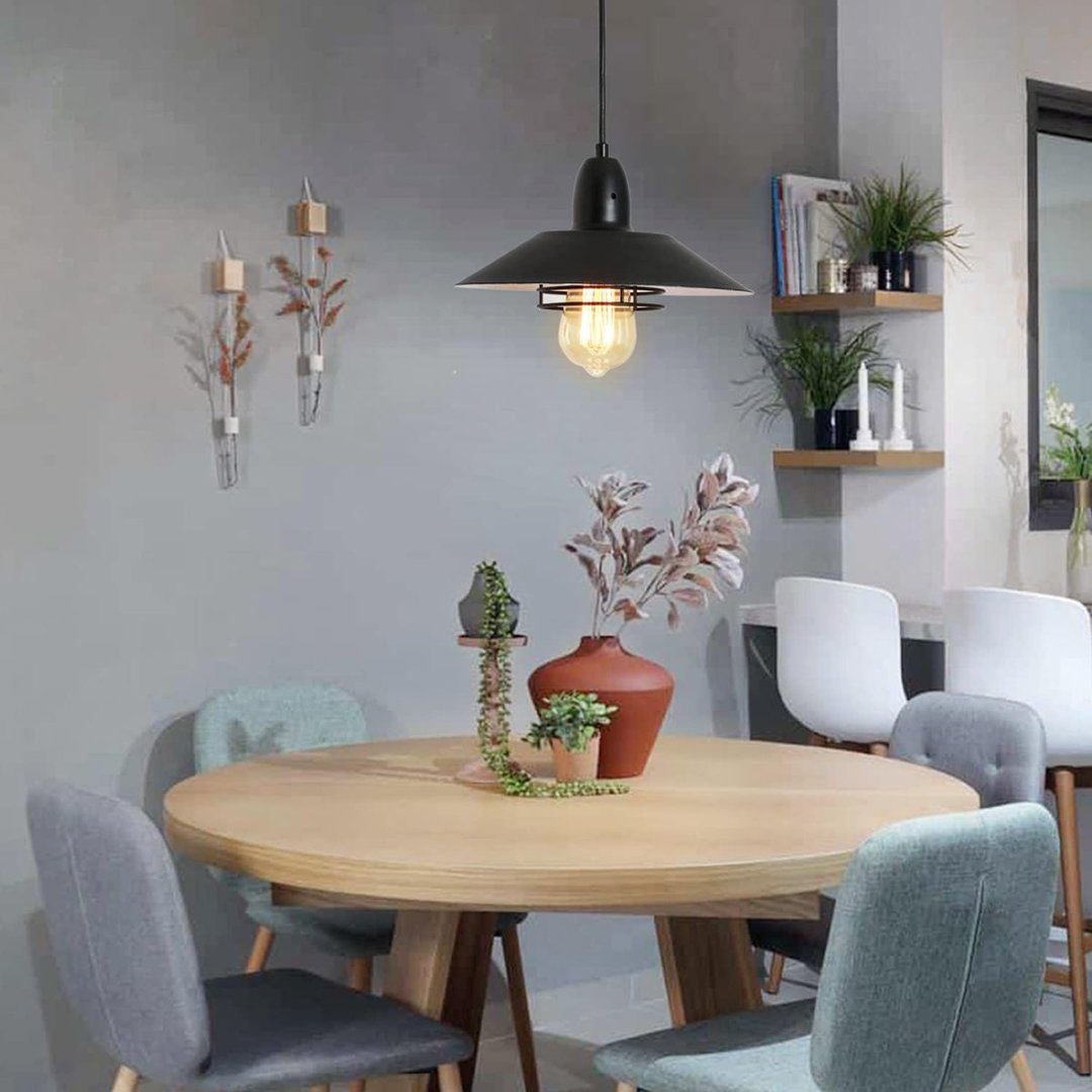 Farmhouse Vintage Pendant Light - Adjustable Black Metal Fixture for Kitchen & Dining