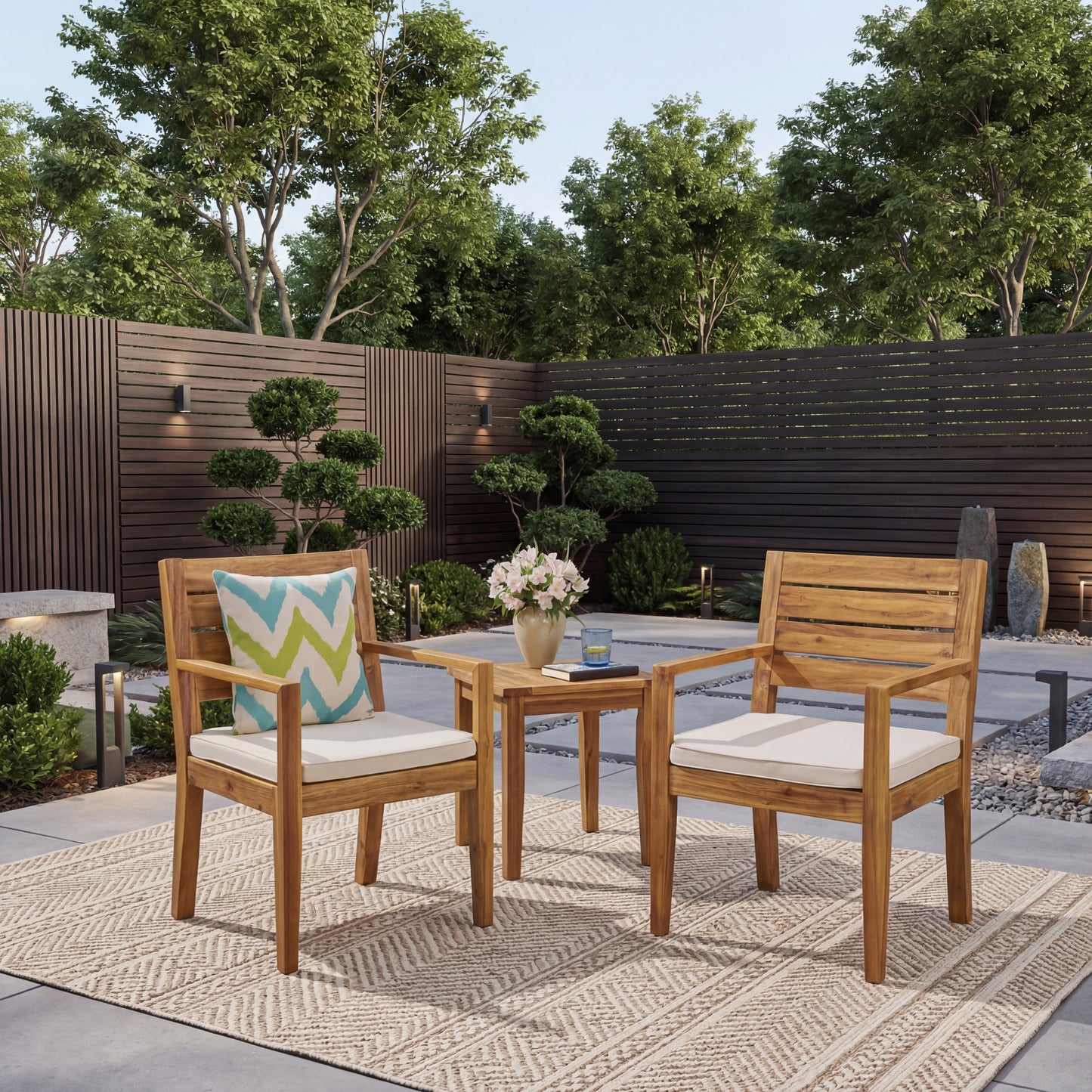 Outdoor Dining Chair Set of 2 - Sandblast Natural with Beige Cushion