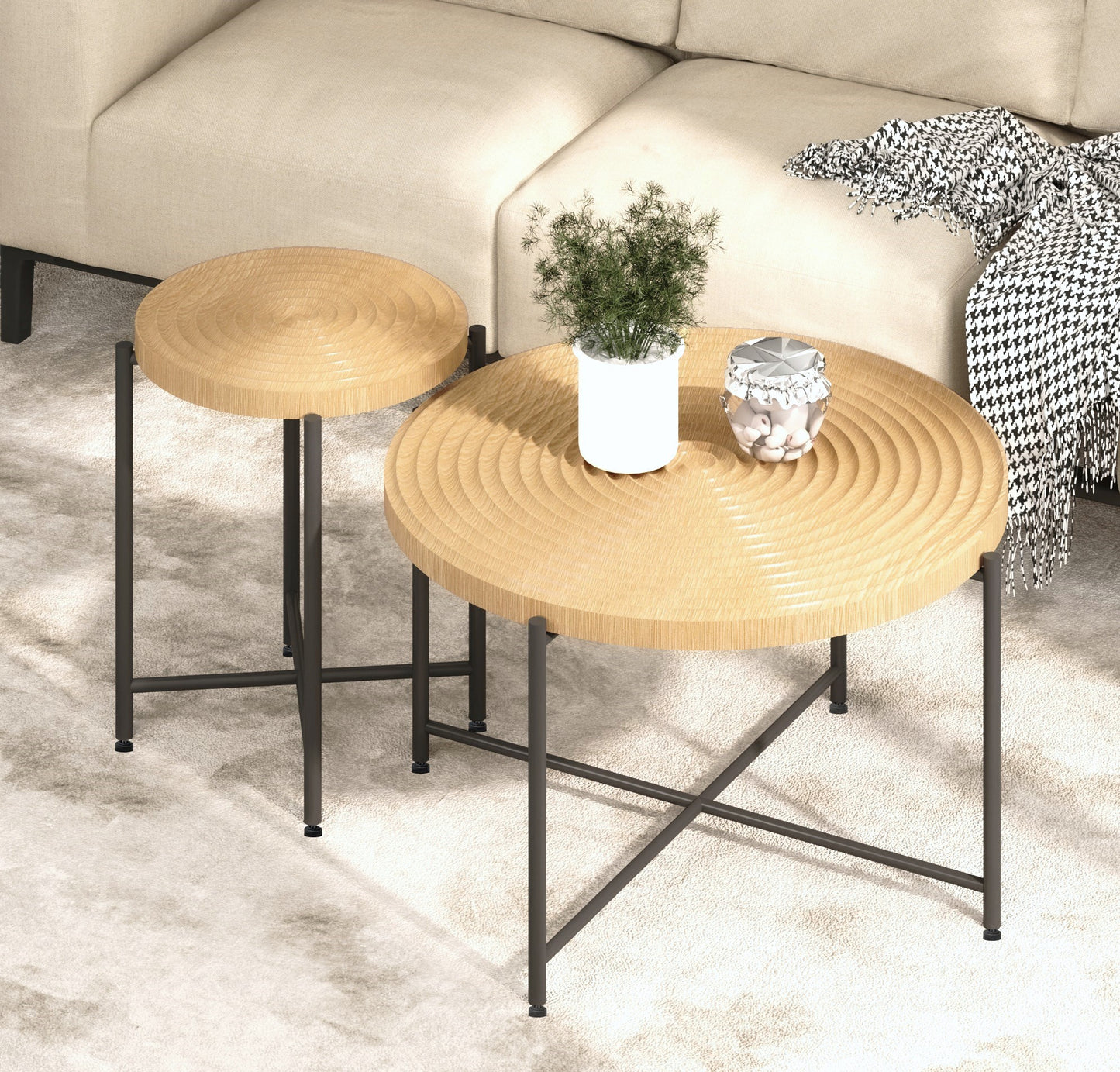 2-Piece Coffee And End Table Set -Waterproof MDF With PVC Cover,