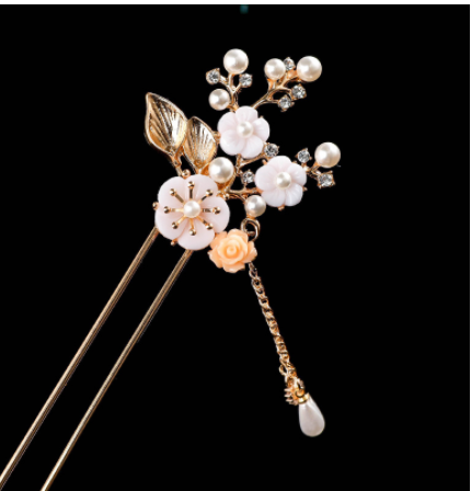 Ancient Style Tassel Hairpin with Flower Design - Vintage Hair Accessory