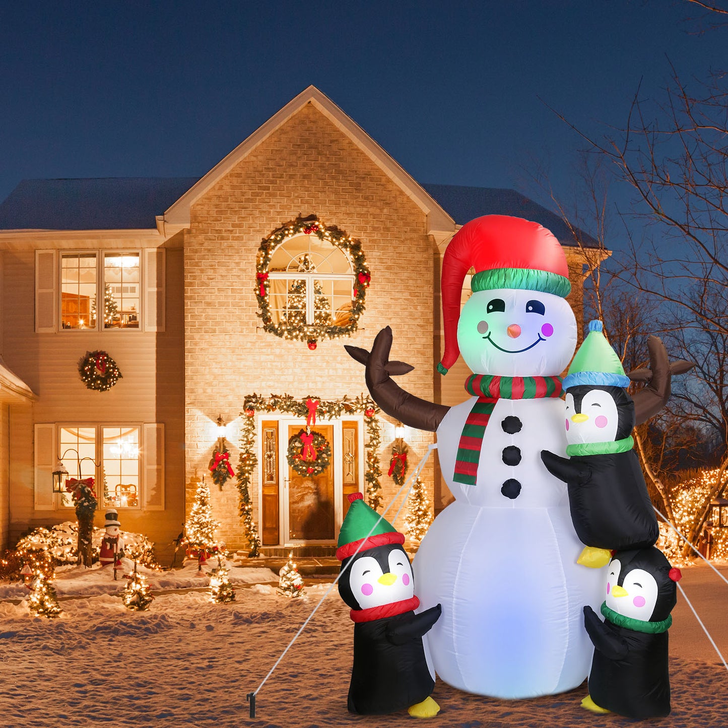5.9FT Inflatable Christmas Snowman & Penguin Yard Decoration with LED Lights