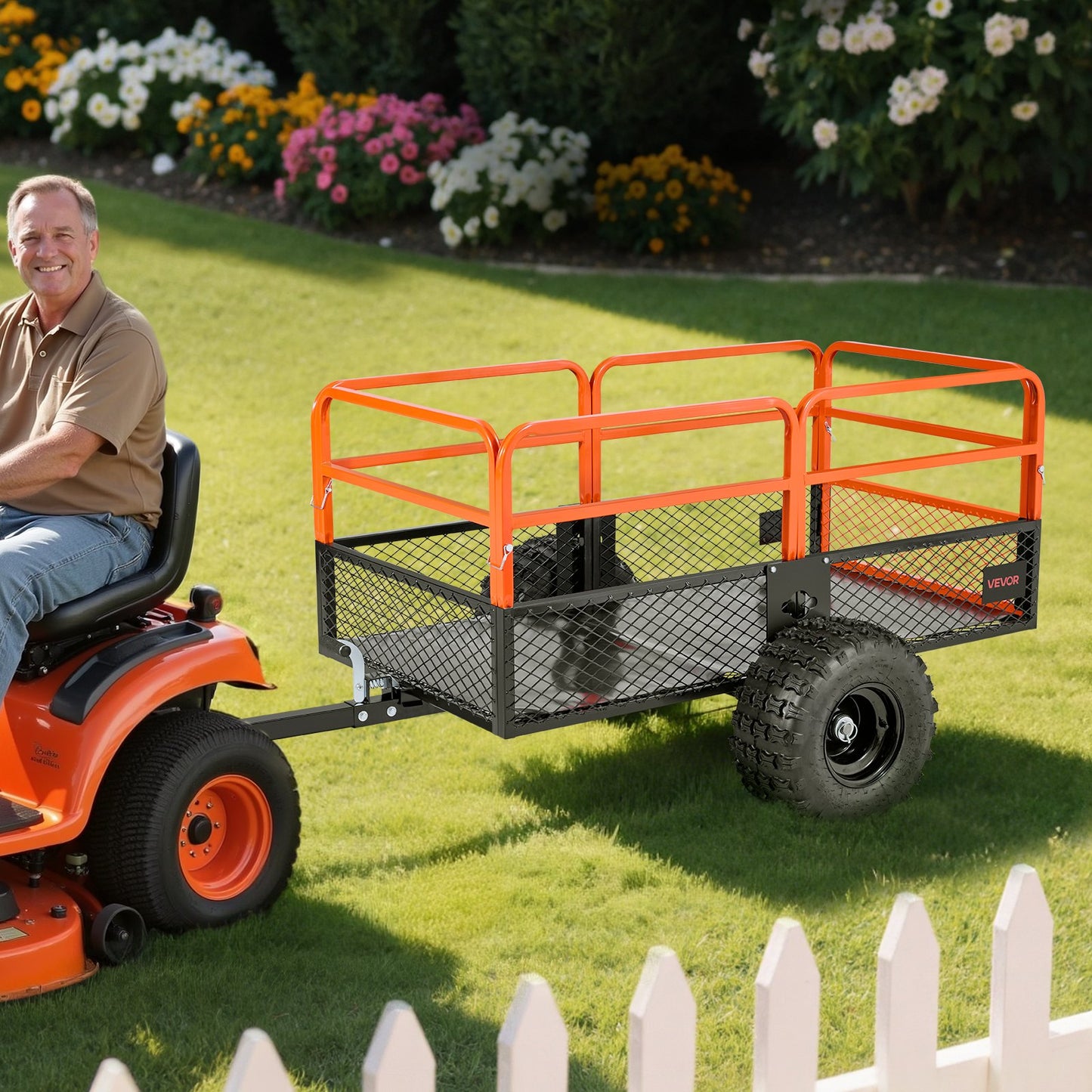 1800 Lb Capacity Tow-Behind Steel Garden Trailer with 28 Cu Ft Capacity