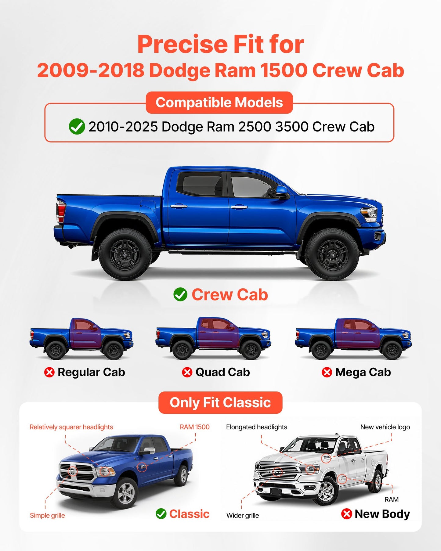 6-Inch Wide Side Steps for Dodge Ram Crew Cab Trucks | Durable Aluminum Running Boards
