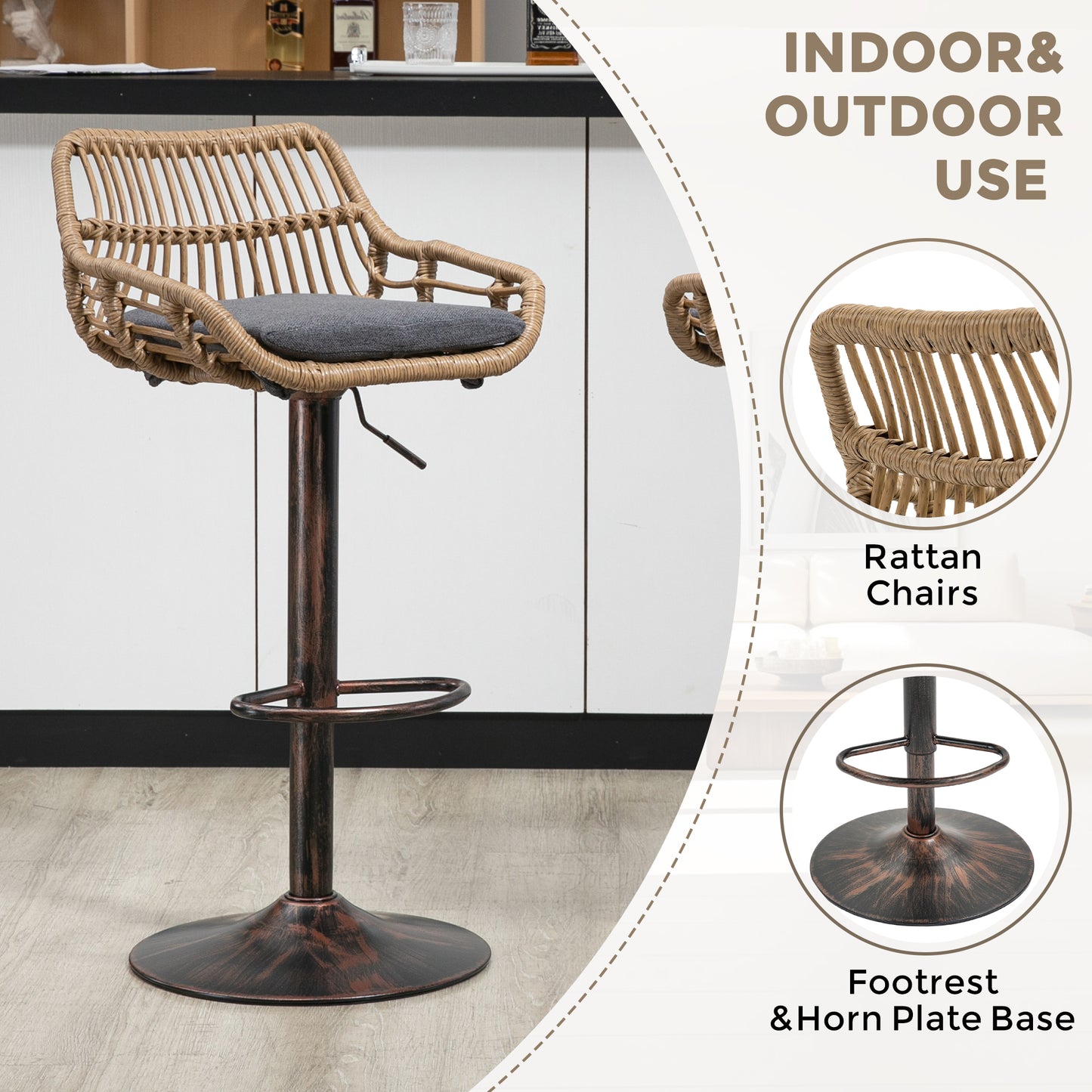 Adjustable Modern Swivel Bar Stools Set of 2 with Footrest - Gray