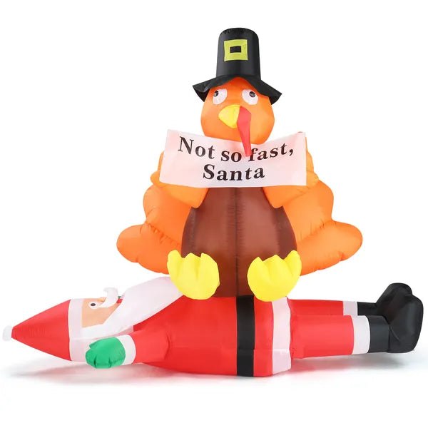 Lighted Christmas Inflatable Decoration - Turkey on Santa Claus