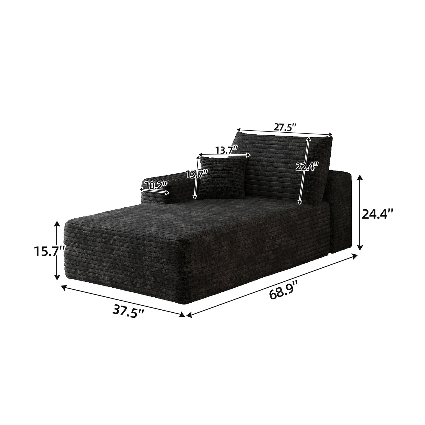 Left Sleeper Sofa - Black Corduroy, 1 Seat
