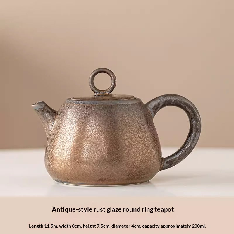 Coarse Ceramic Teapot Set - Kiln-Transformation Pottery for Home Tea Brewing