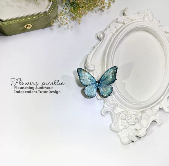 Light Blue Aqua Butterfly Hair Clip Small Duckbill Sparkling Hair Accessory
