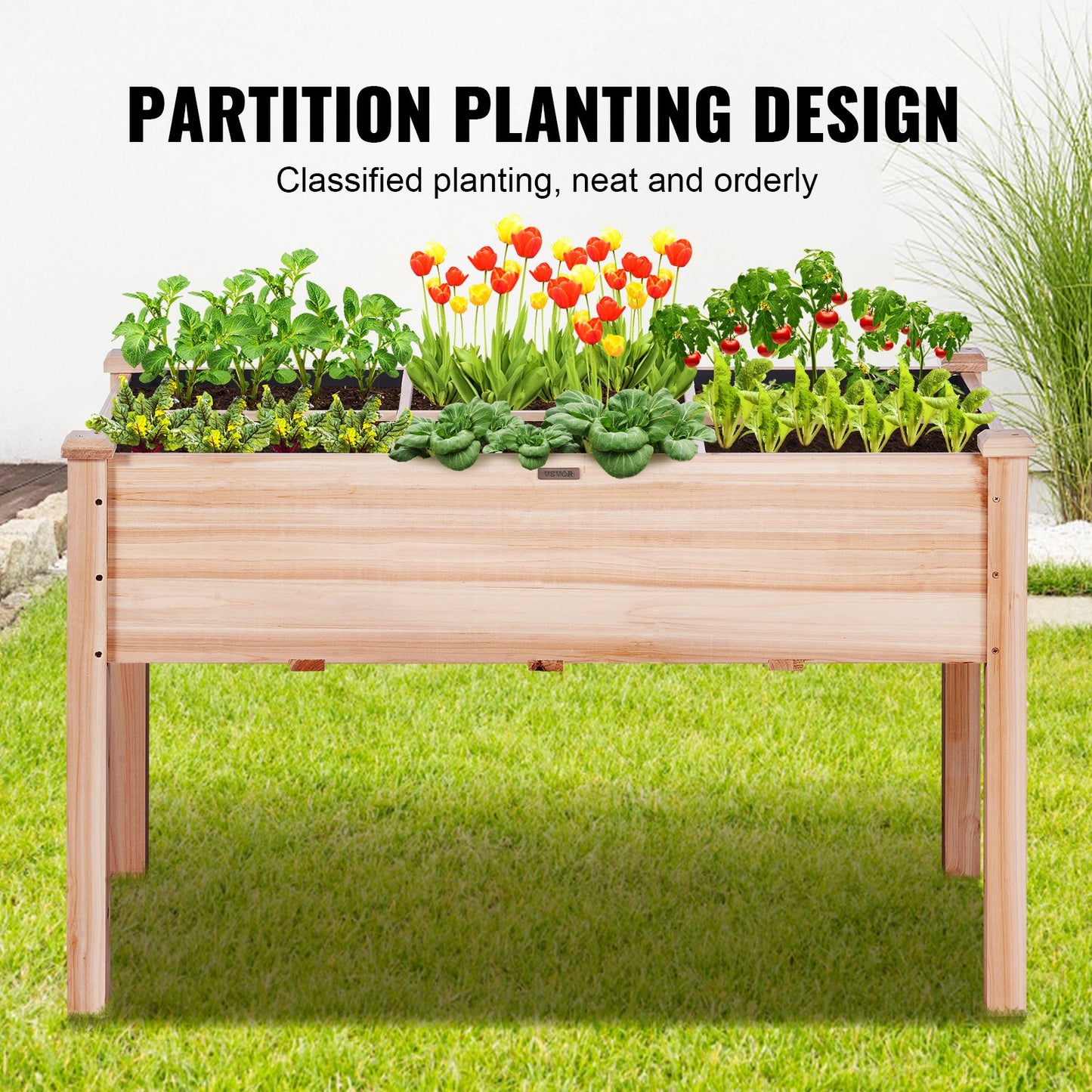 Wooden Raised Garden Bed Planter Box 47.2x22.8x30 Inches for Flowers Veggies Herbs - Natural
