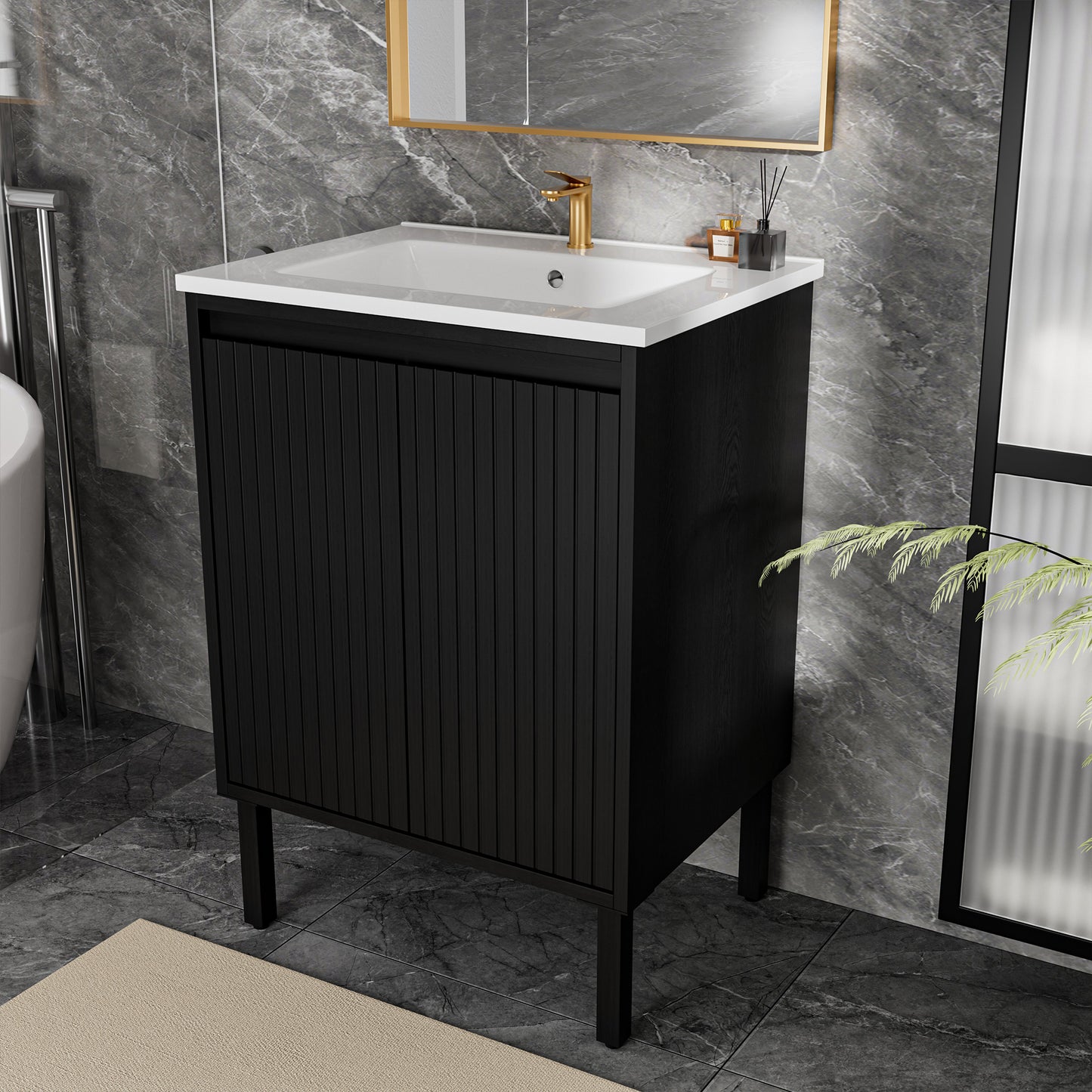 24 Inch Bathroom Vanity Without Sink - Matt Black