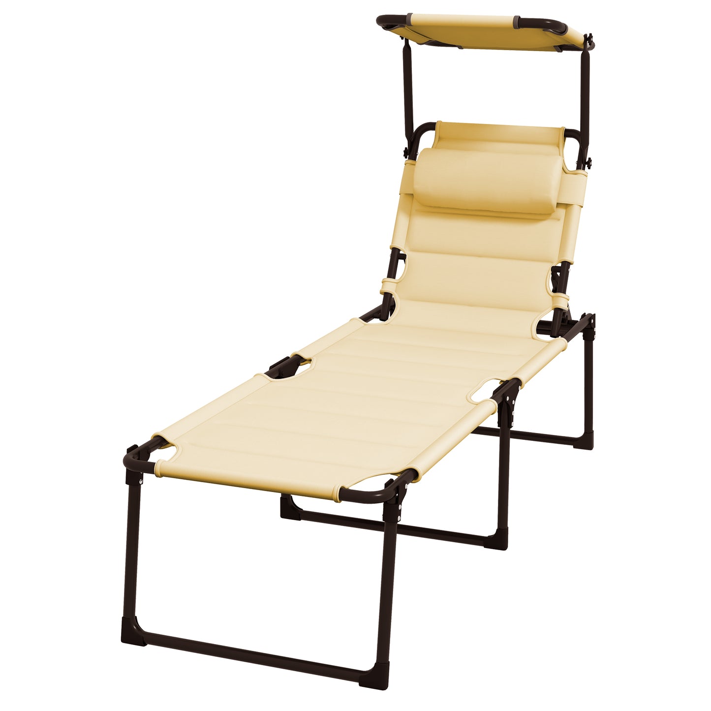 Folding Outdoor Lounge Chair with Adjustable Backrest & Sun Shade - Cream White