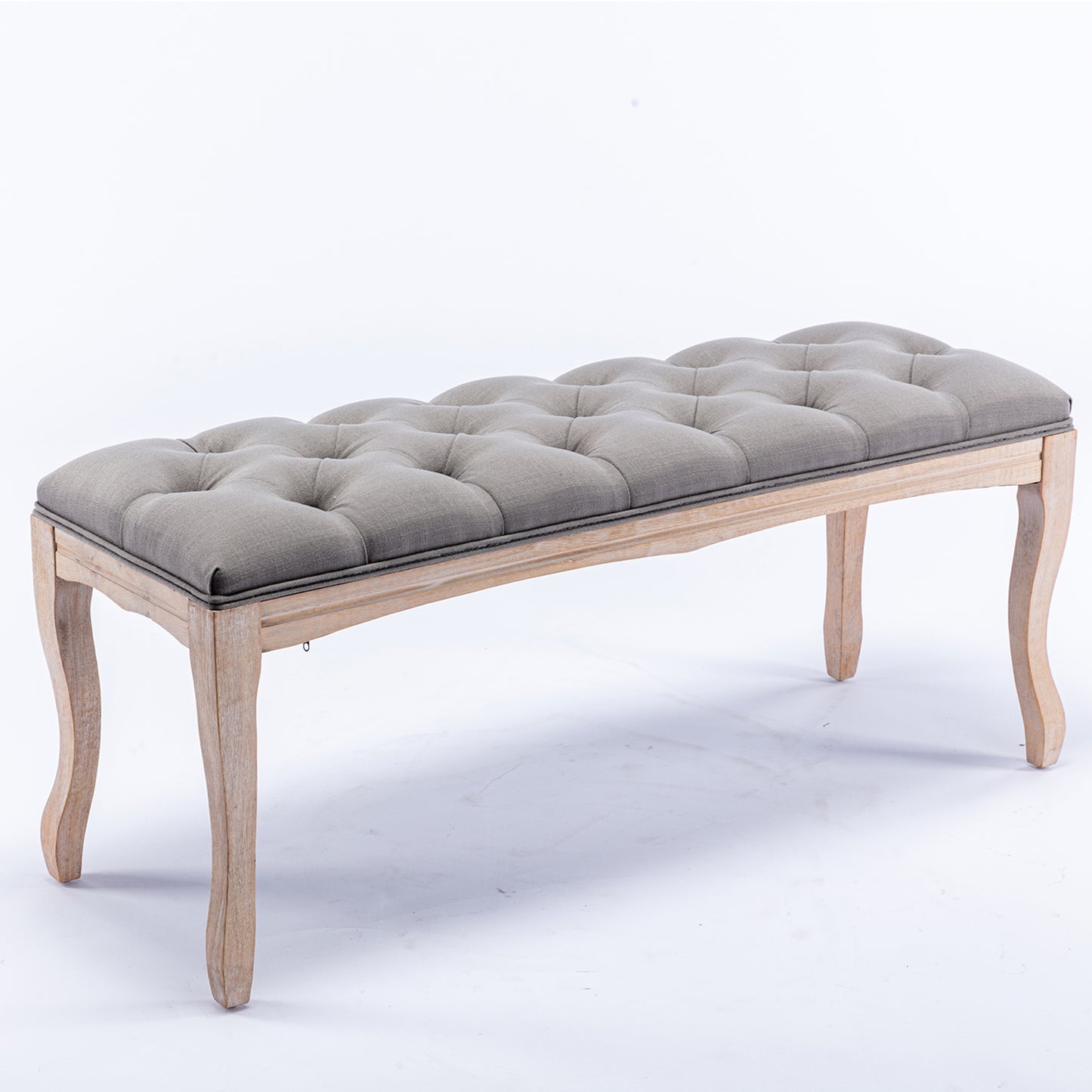 French Vintage Upholstered Bench - Grey Linen, 43.3"