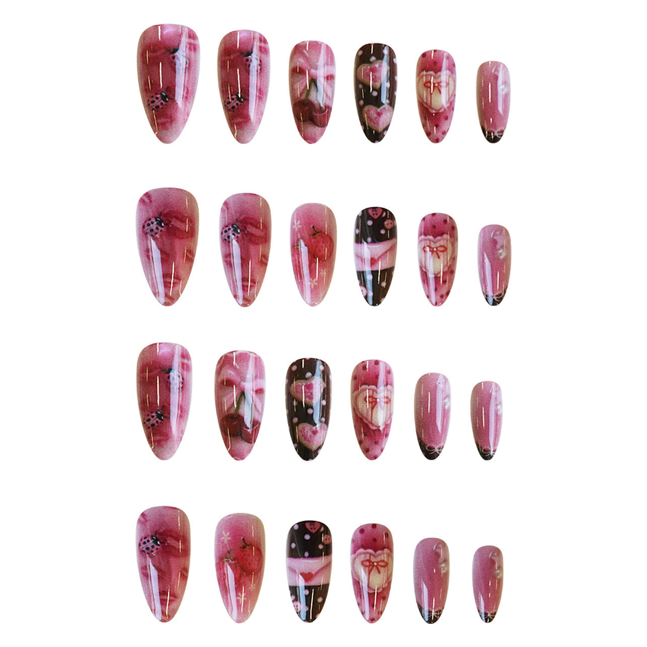 Heart-Shaped Strawberry Polka Dot Nail Tips - Wearable Nail Art Accessories