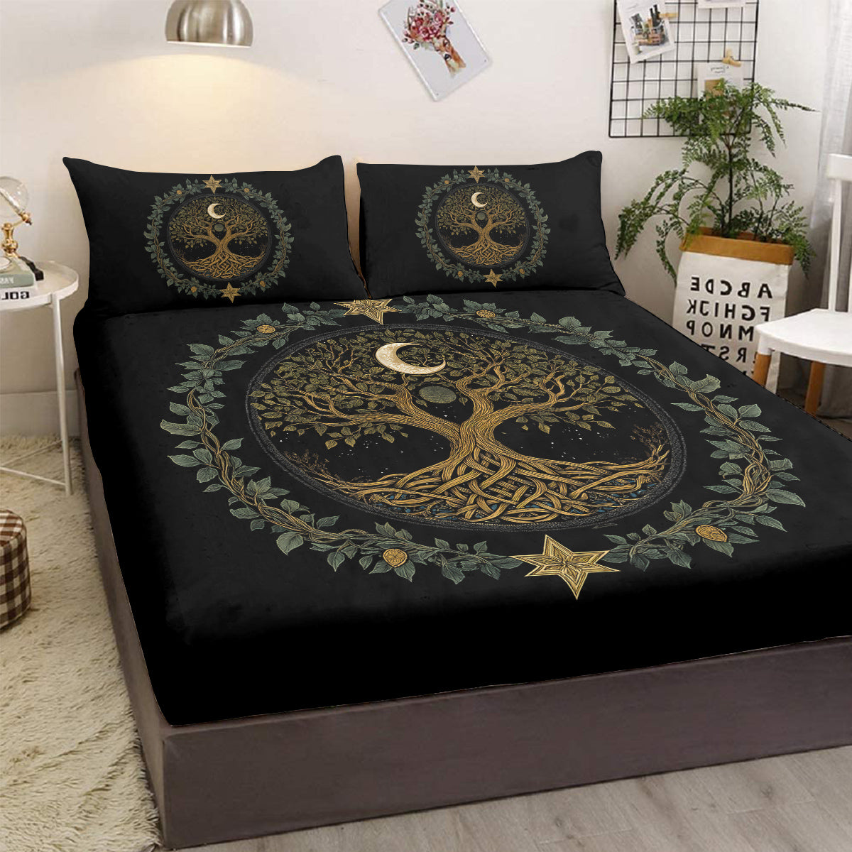 Tree of Life Minimalist Bedding Set - Fitted Sheet & 2 Pillowcases