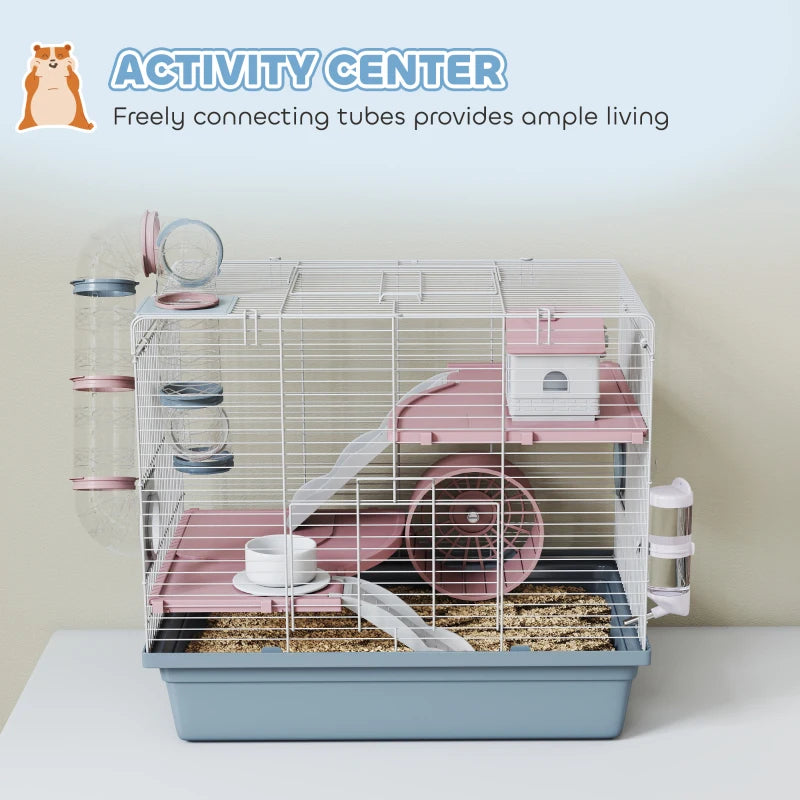 Small Animal Cage with Exercise Wheel Tunnels & Accessories - Blue, 3 Tiers