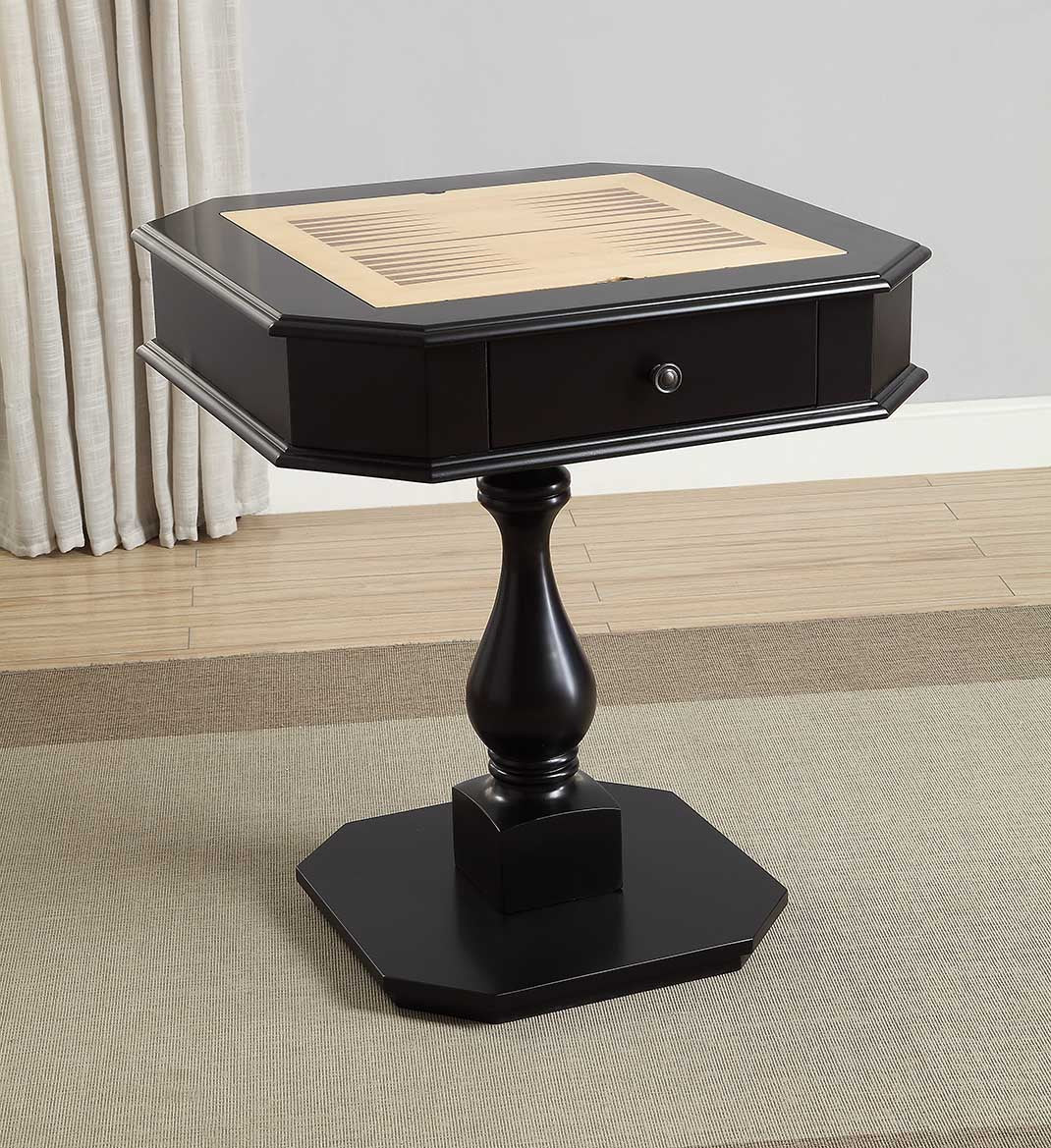 Bishop Black Finish Reversible Chess Checker Game Table with Game Tray