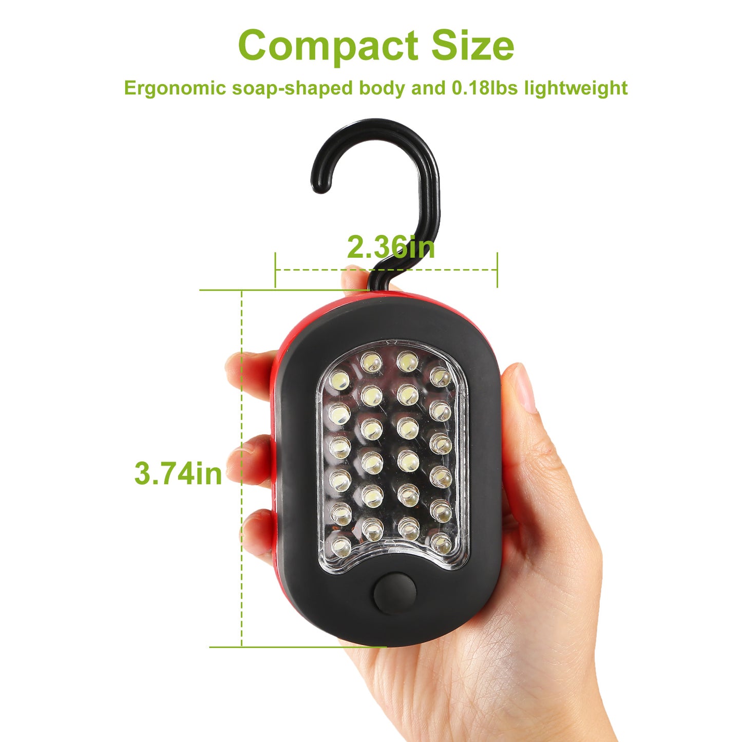 Portable Magnetic LED Work Light with Hook for Camping Hiking Emergency - Red