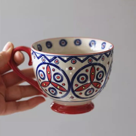 Large Capacity Ceramic Breakfast Mug for Milk and Oatmeal - Vintage Style, 400-450ml