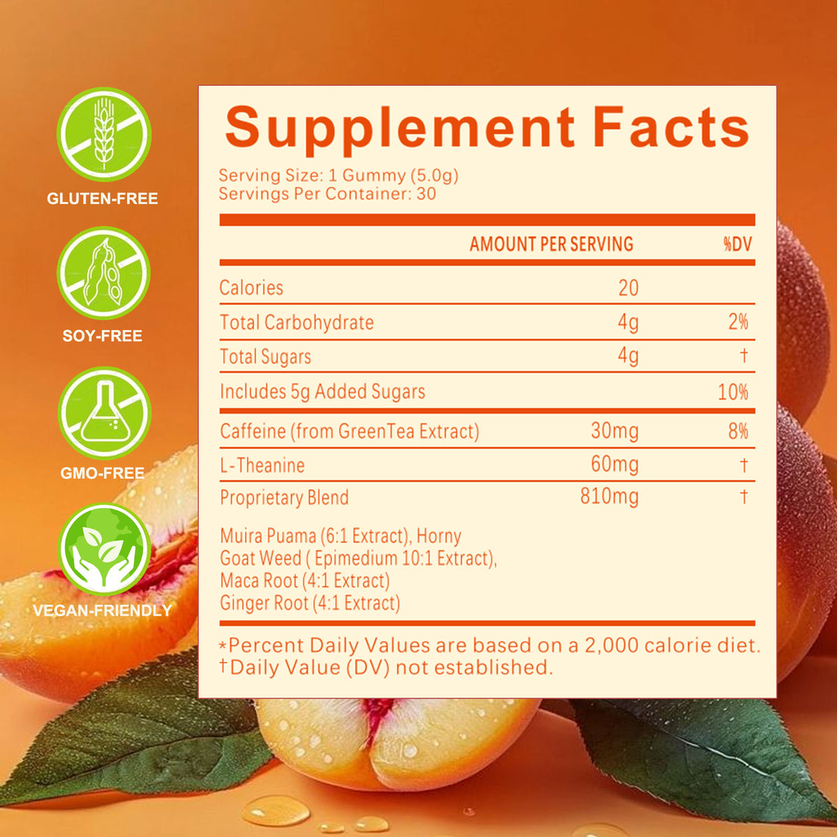 Herbal Intimacy Gummies with Chili Pepper & Maca - Peach Flavor, 30 Gummies