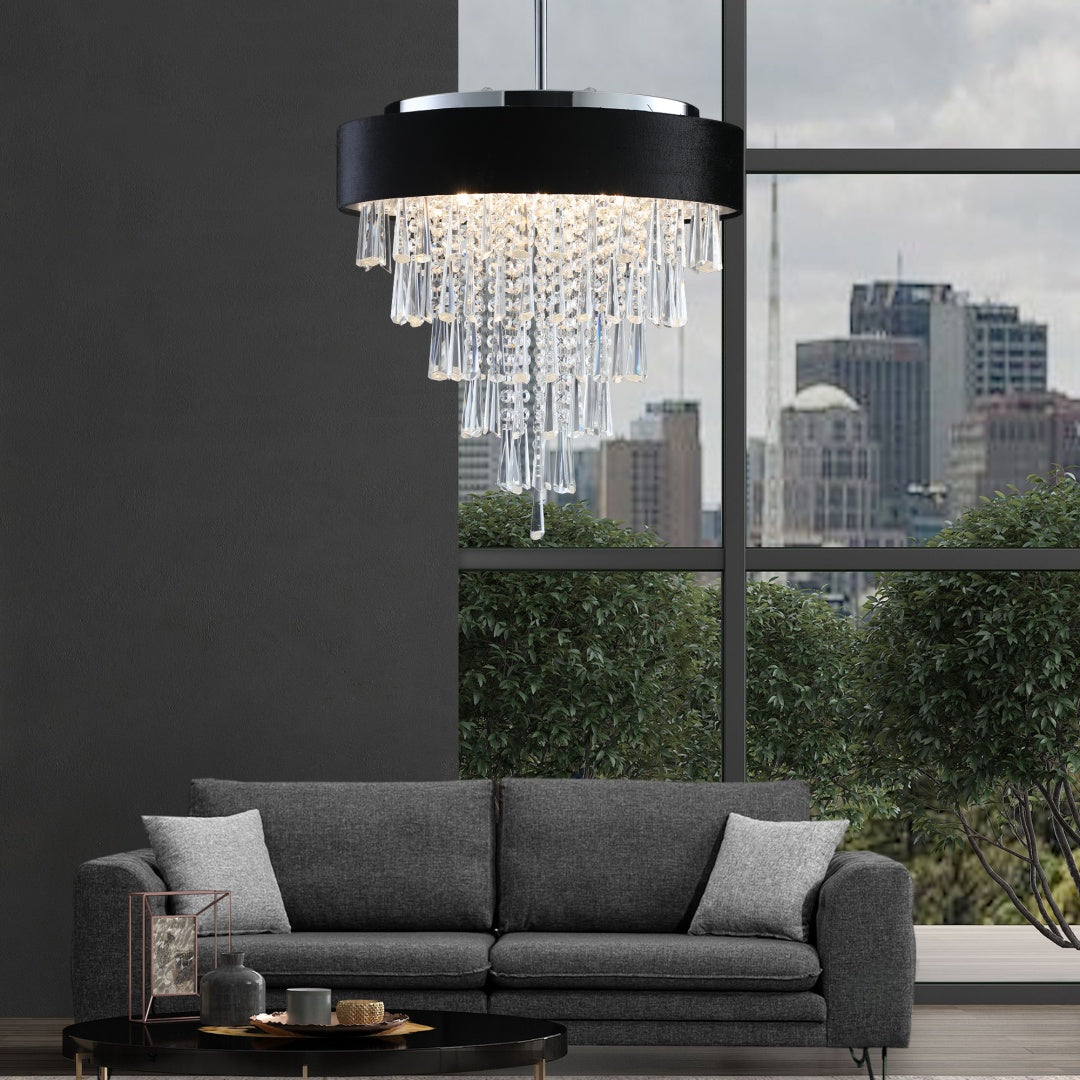 18-Inch Crystal Chandelier with Black Velvet Shade - 8 Lights