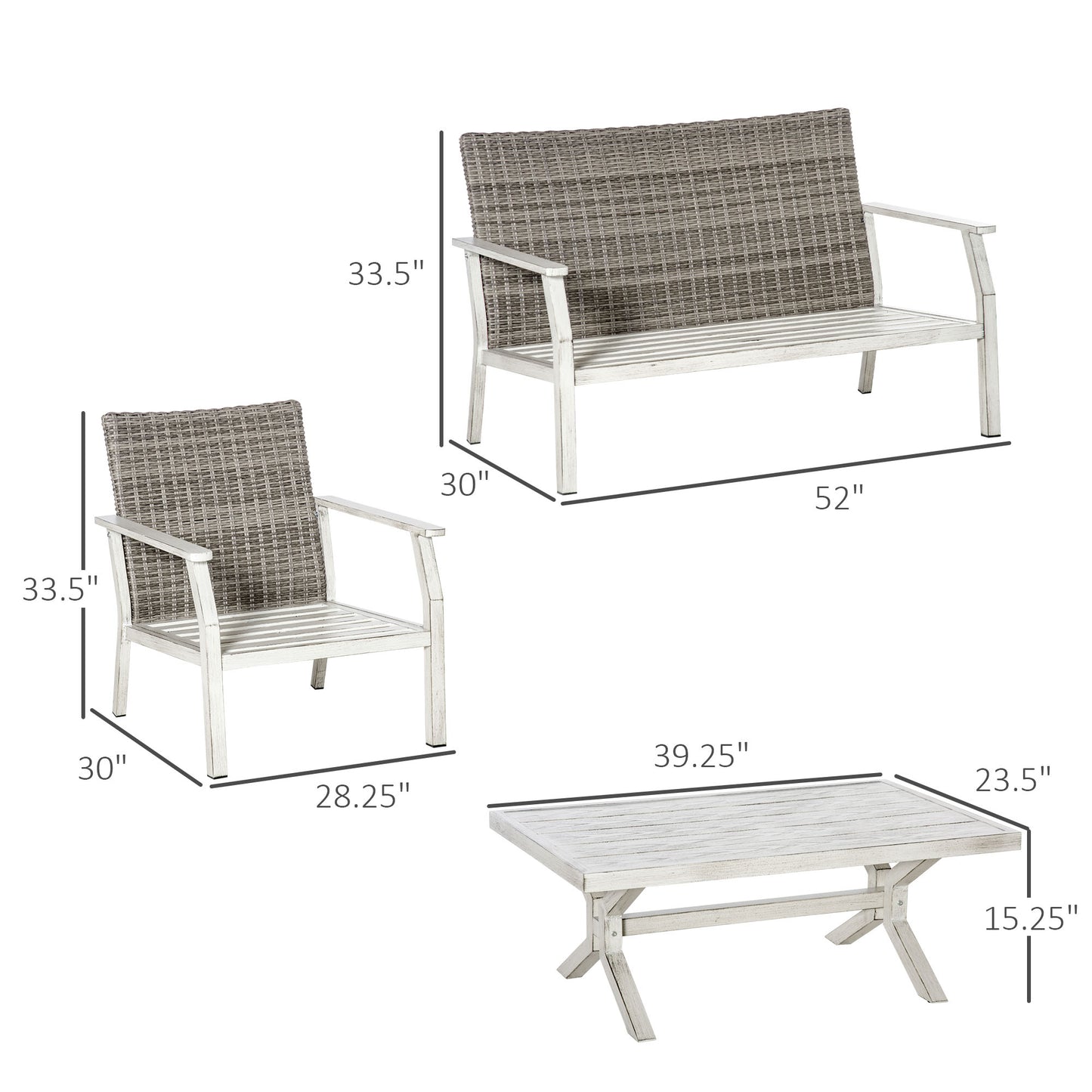 4-Piece Patio Furniture Set with Cushions - Beige Wicker