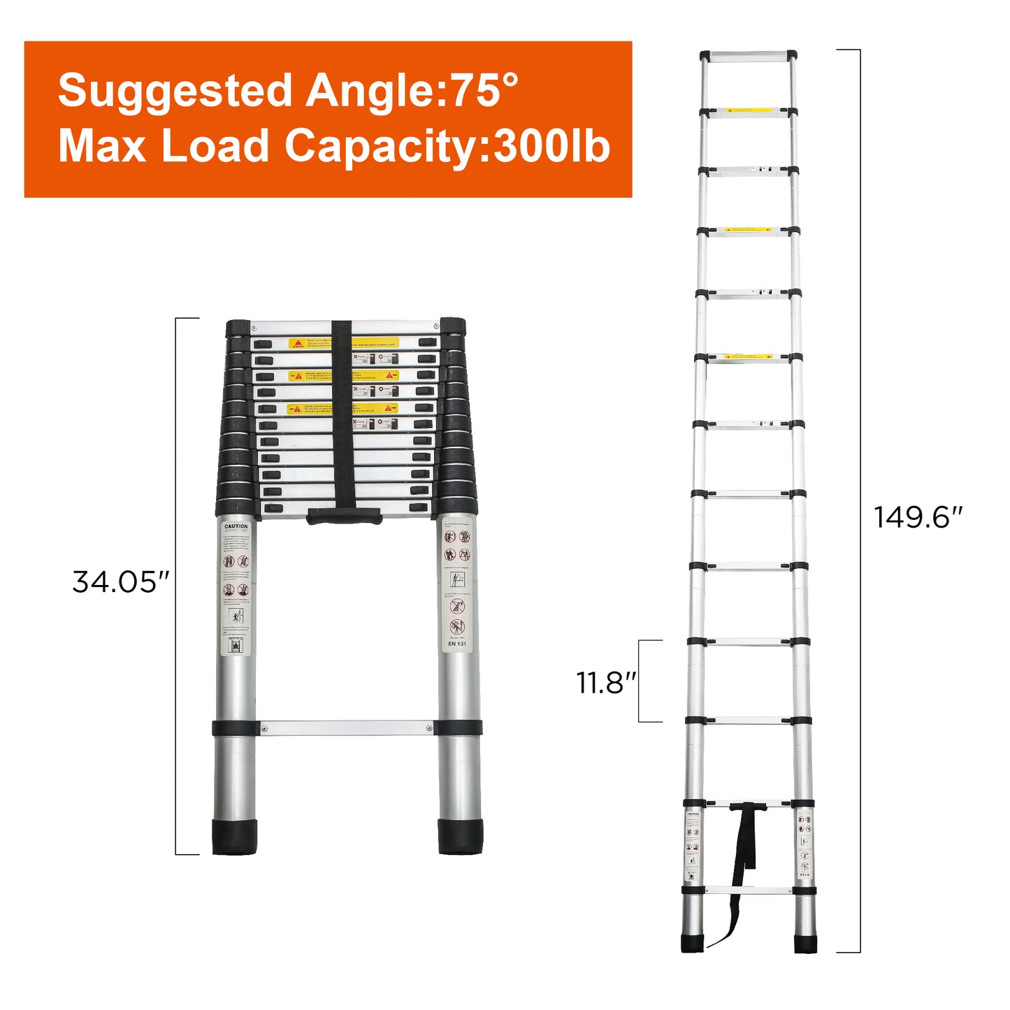 12.5 ft Aluminum Telescoping Ladder - Heavy Duty Outdoor Extension Ladder