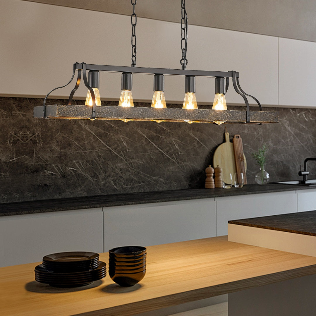 34-Inch Black Gold Vintage Pendant Light - 5 Bulb Sockets