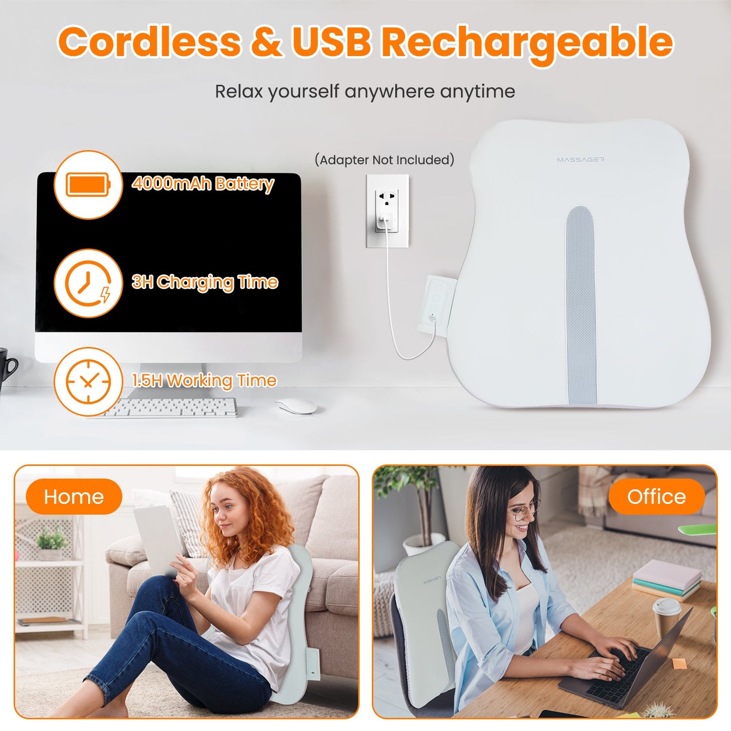 Cordless 3D Deep Tissue Back Massager with Heating & Auto-Off - White