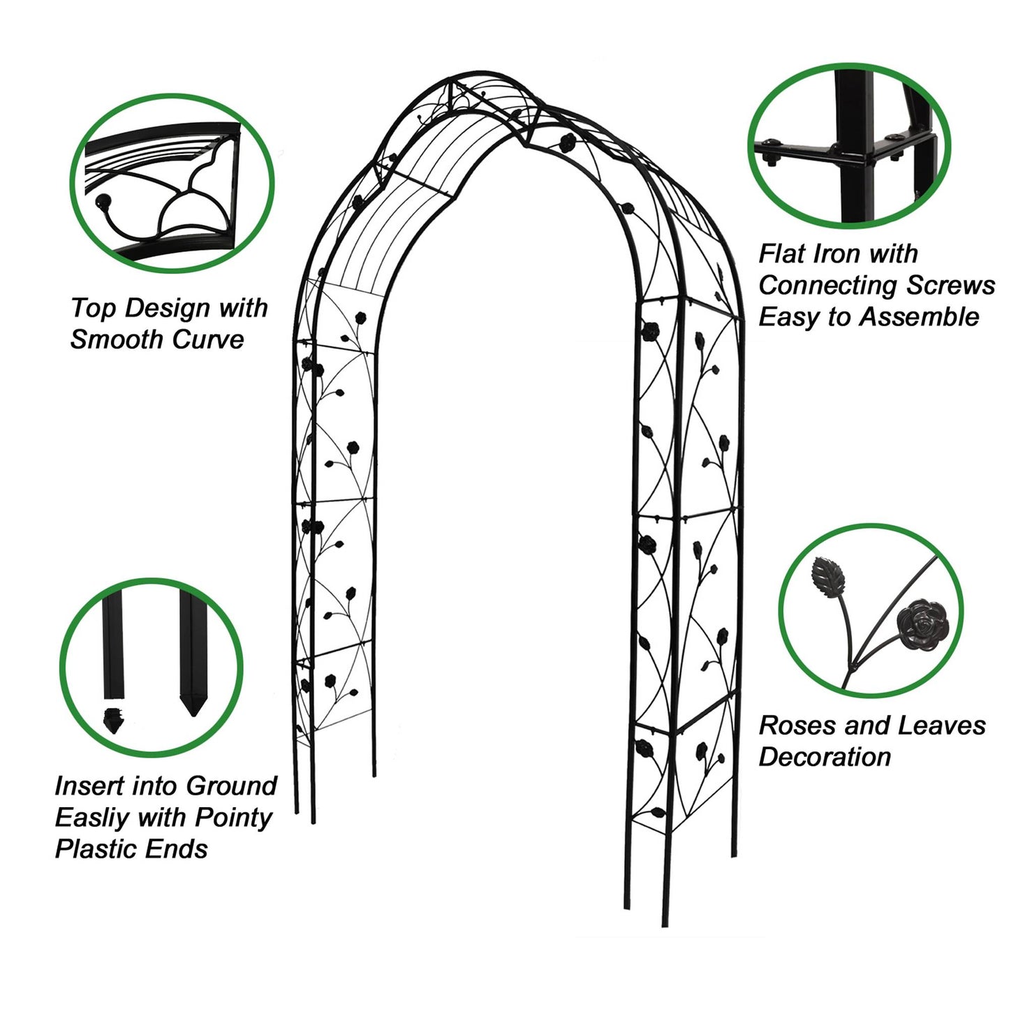 Metal Garden Arch with 8 Styles Freely Assembled Outdoor Trellis for Climbing Plants